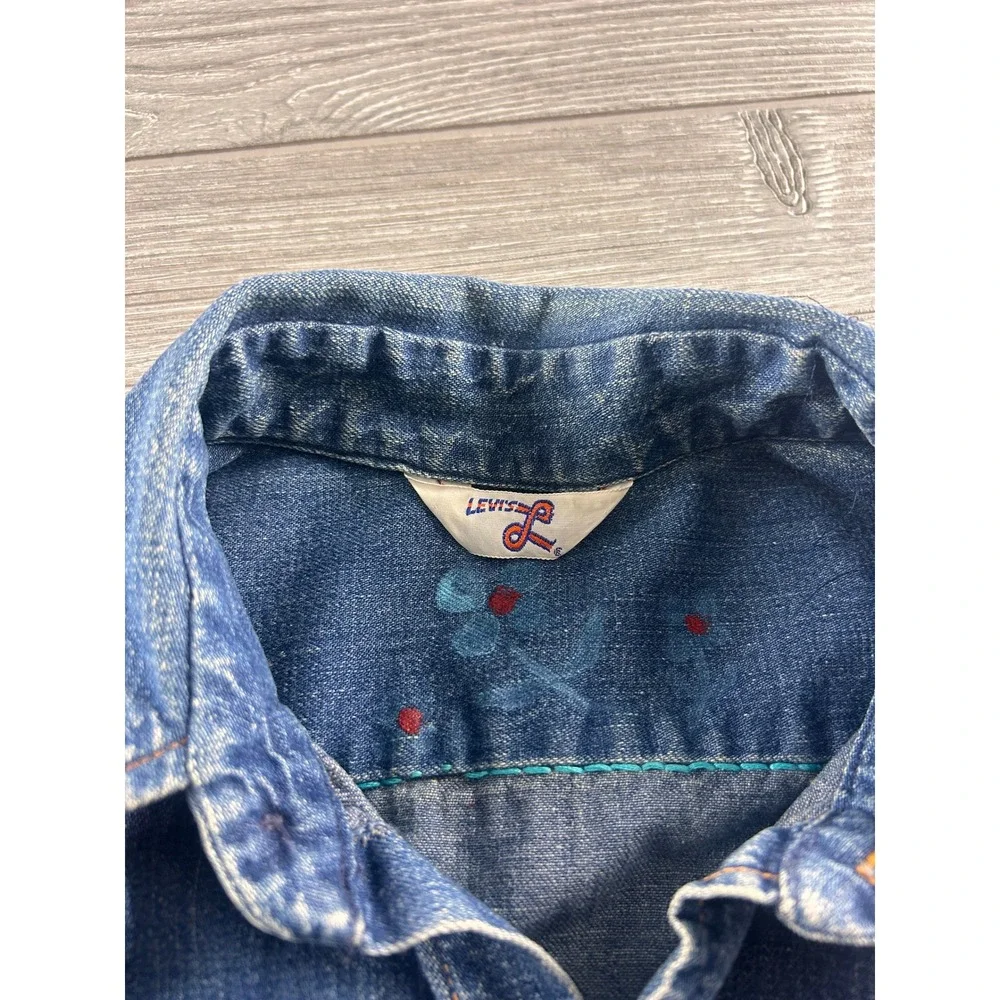 Vintage Levis Big E Painted Denim Western Shirt Blue Red Patch Civil Rights 60s